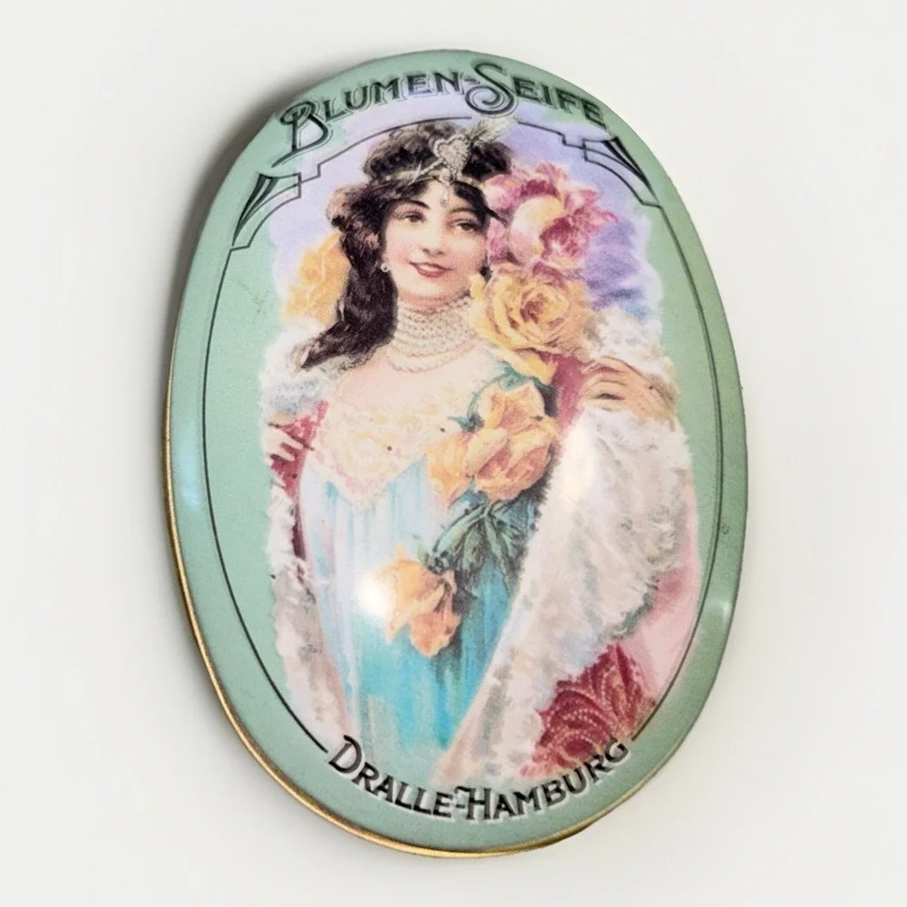 Vtg Dralle Hamburg Blumenseife Soap Tin Container Factory Sealed Flower Soap